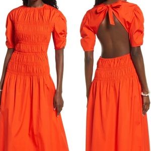 Nordstrom Open Edit Smocked Open Back Dress Puff Sleeve